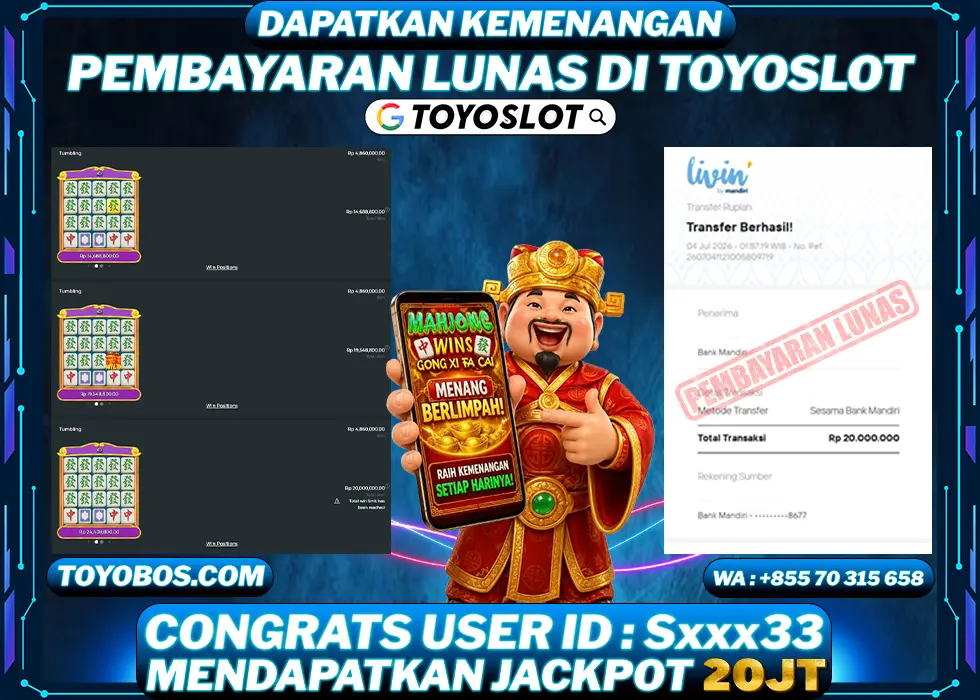 TOYOSLOT - BUKTI KEMENANGAN JACKPOT Mahjong Wins Gong Xi Fa Cai Rp20,000,000,- LUNAS